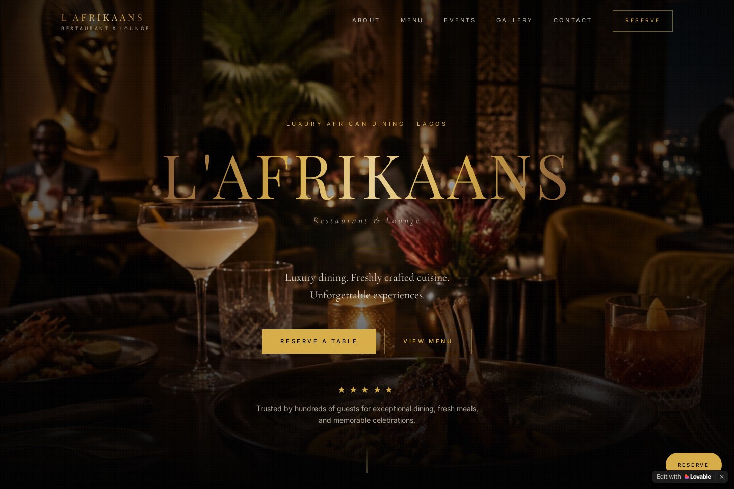 Actual homepage of African Luxe Builder